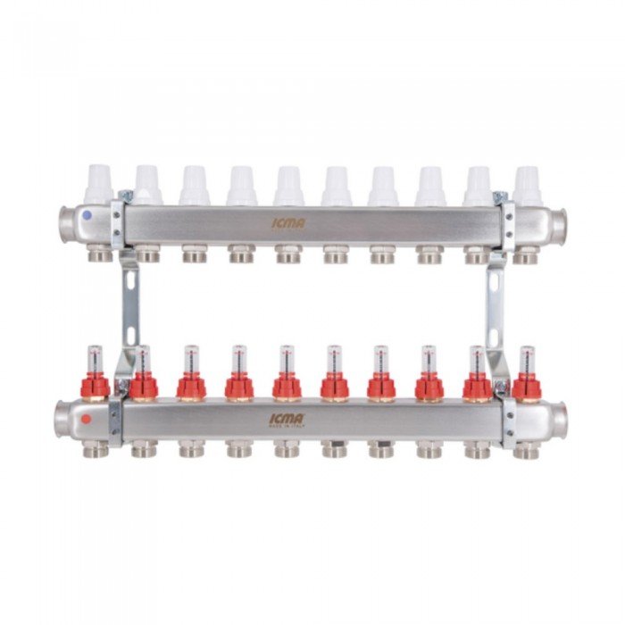 Коллектор Icma № К073 с расходомерами (нерж.) 1" х 3/4" на 10 выходов
