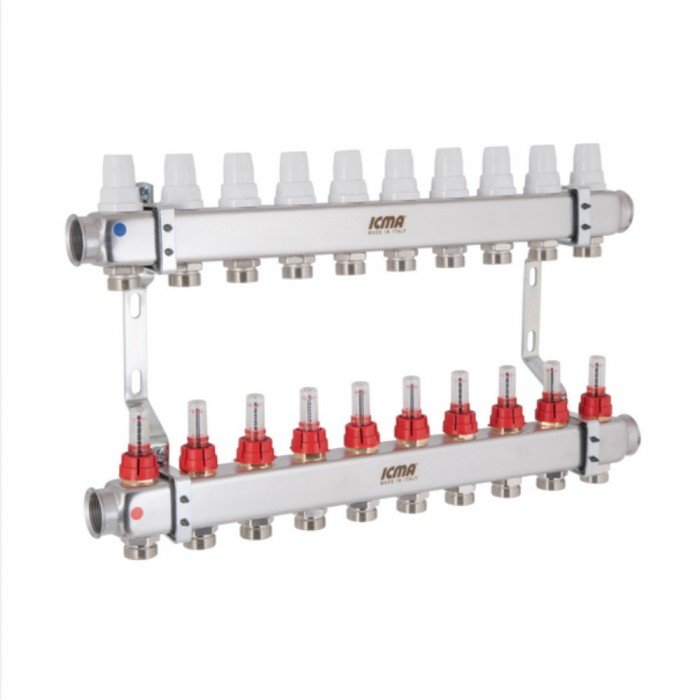 Коллектор Icma № К073 с расходомерами (нерж.) 1" х 3/4" на 10 выходов