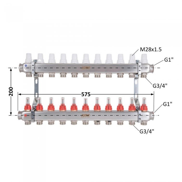 Колектор Icma № К073 з витратомірами (нерж.) 1" х 3/4" на 11 виходів