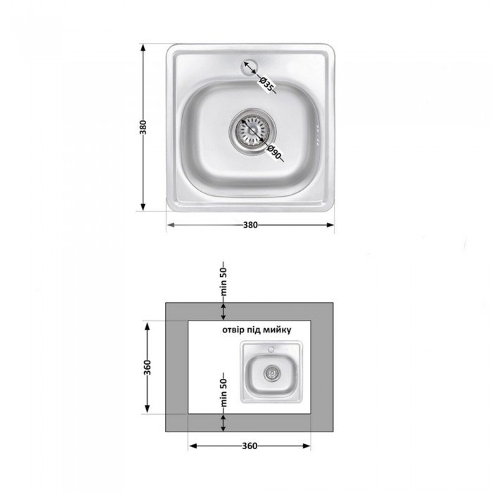 Кухонная мойка Brinex 3838 0,6 мм Satin (BRIN3835SAT06)