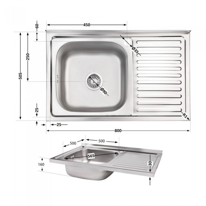 Кухонная мойка Brinex 5080-L 0,8 мм Satin (BRIN5080LSAT06)