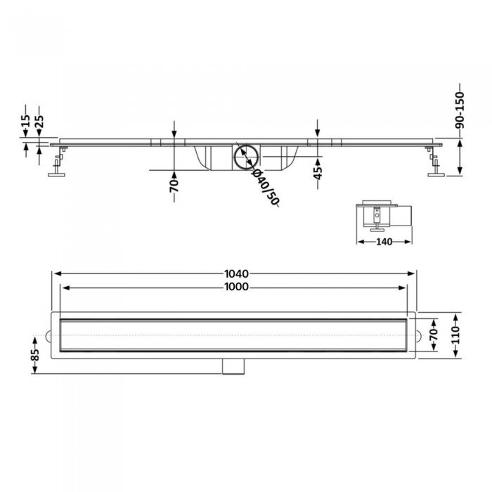 Трап из нержавеющей стали Qtap Taurus FA1000 линейный с сухим затвором