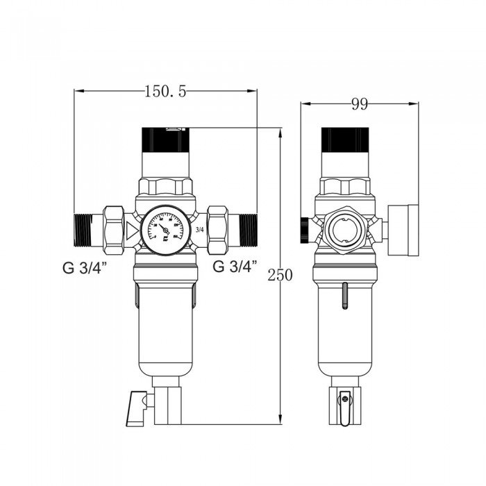 Фильтр самопромывной Thermo Alliance Forte 3/4" с редуктором для горячей воды SF128W20H Фильтр самопромывной Thermo Alliance Forte 3/4" с редуктором для горячей воды SF128W20H