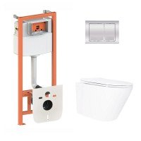 Готове рішення Qtap для ванної кімнати: підвісний унітаз Swan Ultra Quiet 520x360x320 + комплект інсталяції Nest 4 в 1 (квадратна клавіша Chrome)