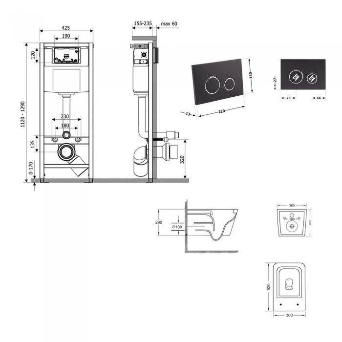 Готовое решение Qtap для ванной комнаты: подвесной унитаз Crow Ultra Quiet 520×360×290 + комплект инсталляции Nest 4 в 1 (круглая клавиша Black mat) Готовое решение Qtap для ванной комнаты: подвесной унитаз Crow Ultra Quiet 520×360×290 + комплект инсталляции Nest 4 в 1 (круглая клавиша Black mat)