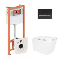 Готовое решение Qtap для ванной комнаты: подвесной унитаз Crow Ultra Quiet 520×360×290 + комплект инсталляции Nest 4 в 1 (линейная клавиша Black mat)