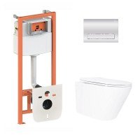 Готове рішення Qtap для ванної кімнати: підвісний унітаз Swan Ultra Quiet 520x360x320 + комплект інсталяції Nest 4 в 1 (лінійна клавіша Chrome)
