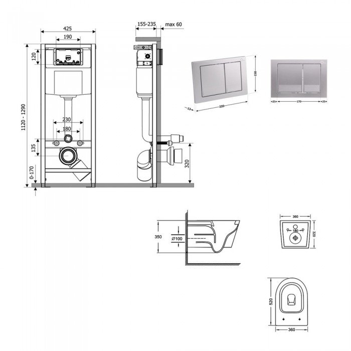 Готовое решение Qtap для ванной комнаты: подвесной унитаз Jay Ultra Quiet 520x360x320 + комплект инсталляции Nest 4 в 1 (квадратная клавиша Satin) Готовое решение Qtap для ванной комнаты: подвесной унитаз Jay Ultra Quiet 520x360x320 + комплект инсталляции Nest 4 в 1 (квадратная клавиша Satin)