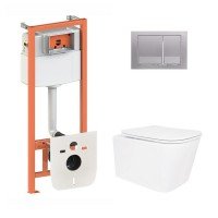 Готове рішення Qtap для ванної кімнати: підвісний унітаз Crow Ultra Quiet 520x360x290 + комплект інсталяції Nest 4 в 1 (квадратна клавіша Satin)