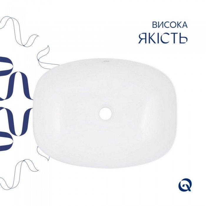 Комплект Qtap Cardinal: Раковина накладная 600x380x140 мм, White, овальная + Донный клапан Pop-up PU02