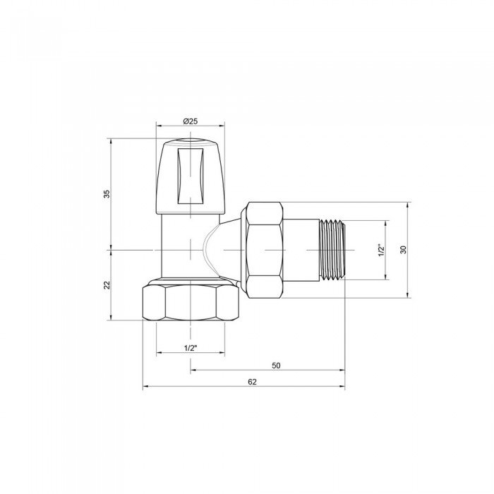 Кран радиаторный Icma 1/2" угловой без ручки №805