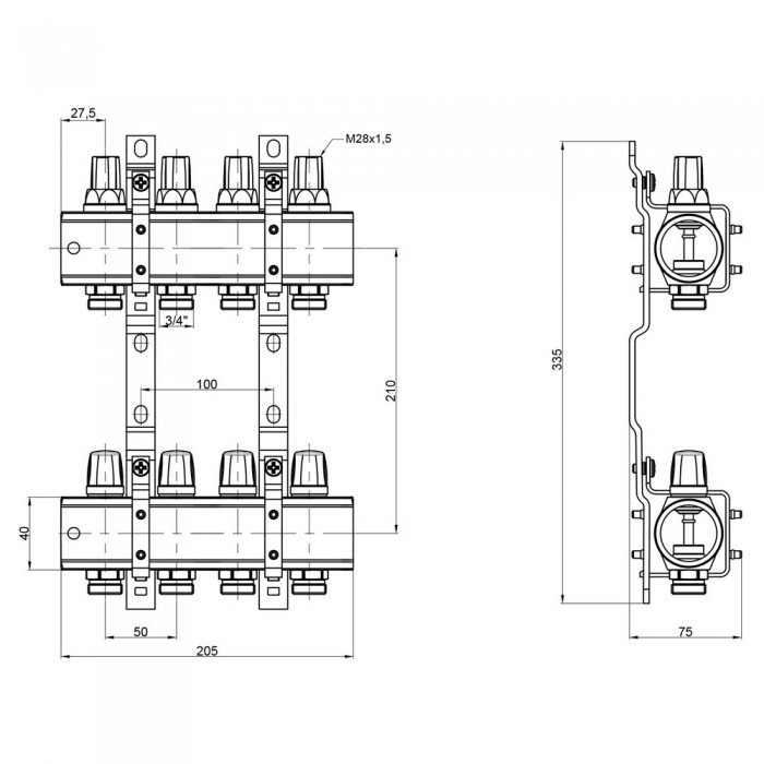 Коллектор Icma 1" 4 выхода, без расходомера №K005