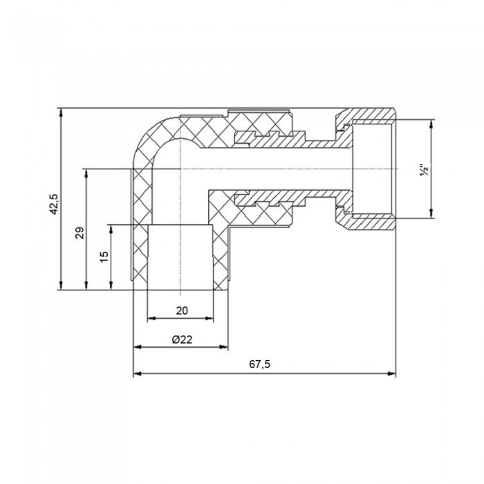Уголок PPR Blue Ocean с накидной гайкой 20х1/2", 90° ВР