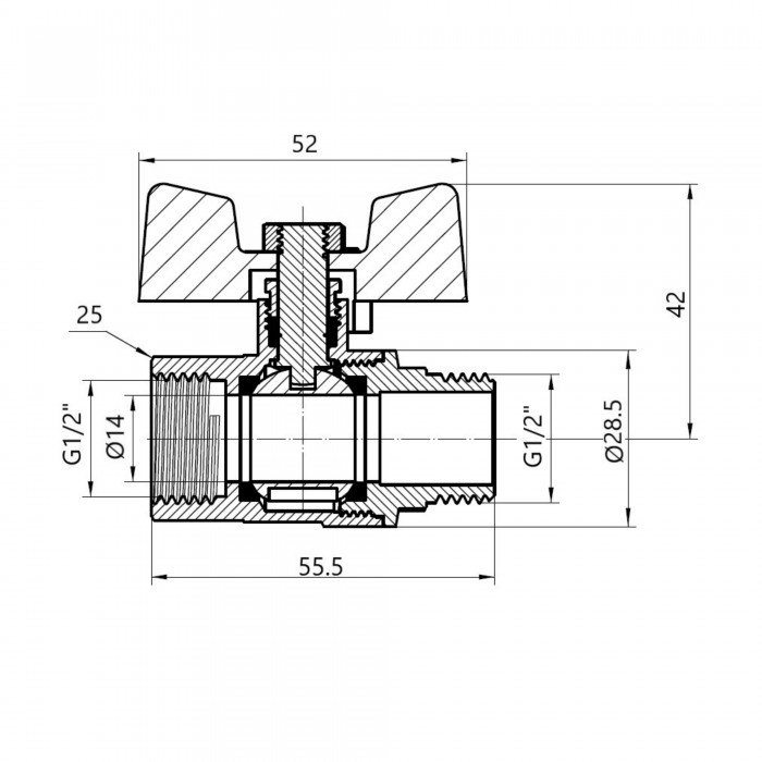 Кран кульовий SD Plus 1/2" ВЗ для газу (метелик) SD607G15