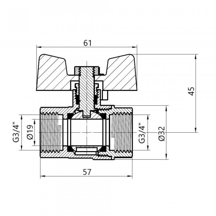 Кран кульовий SD Plus 3/4" ВР для газу (метелик) SD602G20