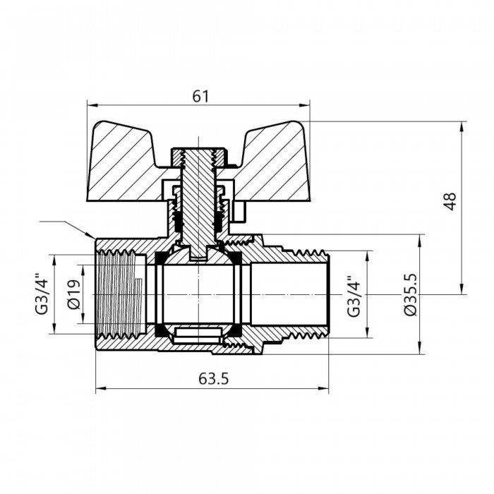 Кран кульовий SD Plus 3/4" ВЗ для газу (метелик) SD607G20
