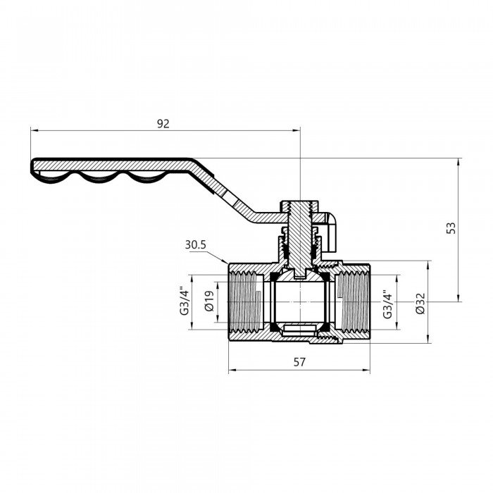 Кран кульовий SD Plus 3/4" ВР для газу (важіль) SD600G20