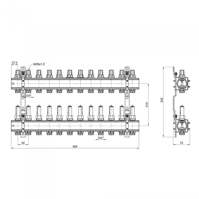 Коллектор Icma 1" 12 выходов, с расходомерами №K013