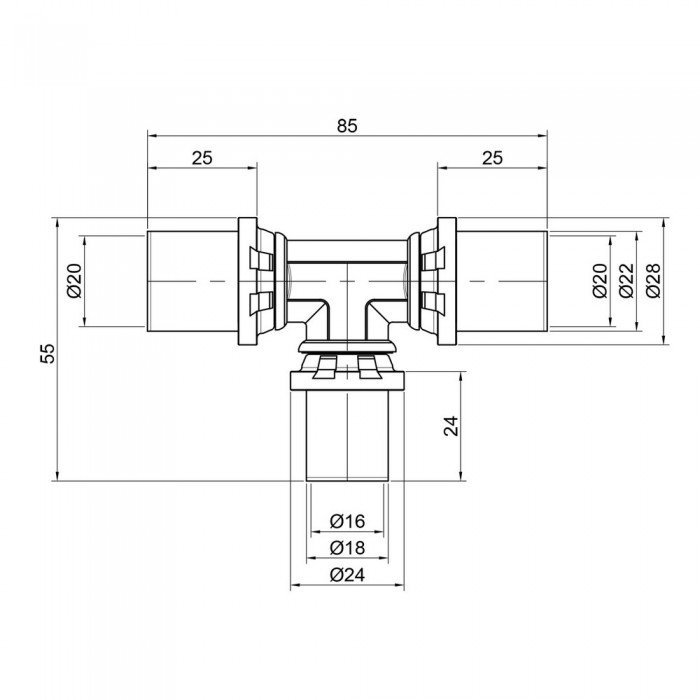 Тройник пресс Icma 20х16х20 №406