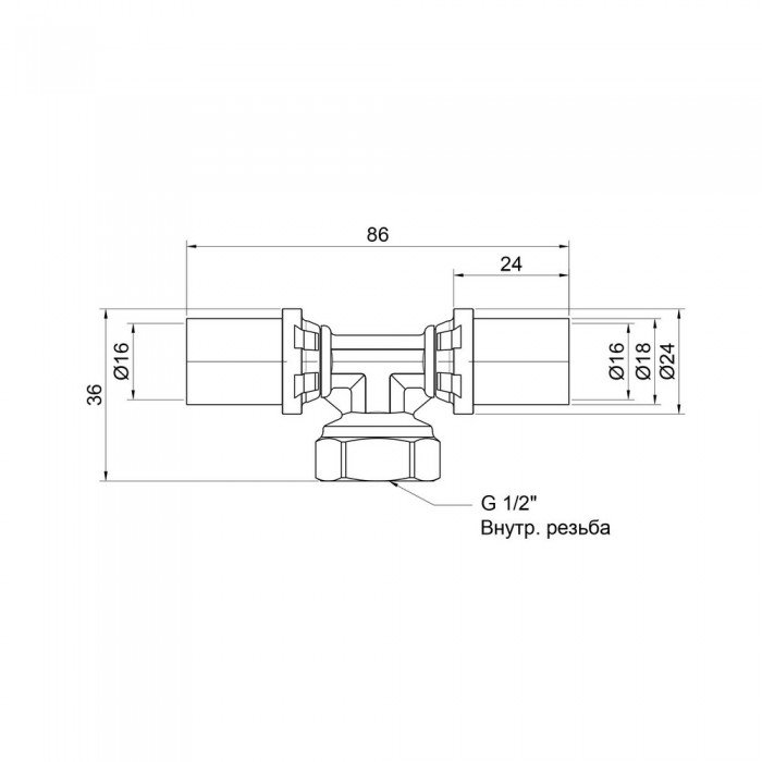 Трійник прес Icma 16х1/2"х16 ВР №408