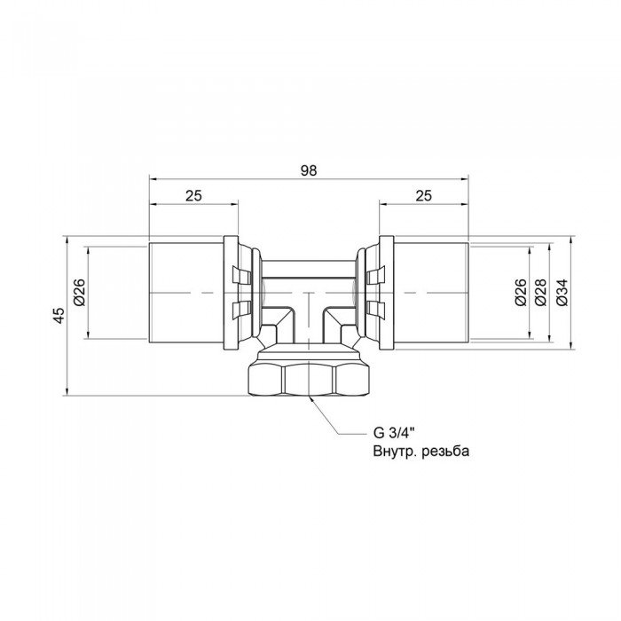 Тройник пресс Icma 26х3/4"х26 ВР №408