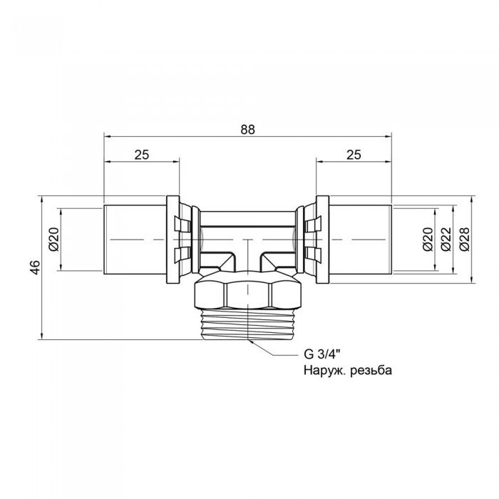 Тройник пресс Icma 20х3/4"х20 НР №407