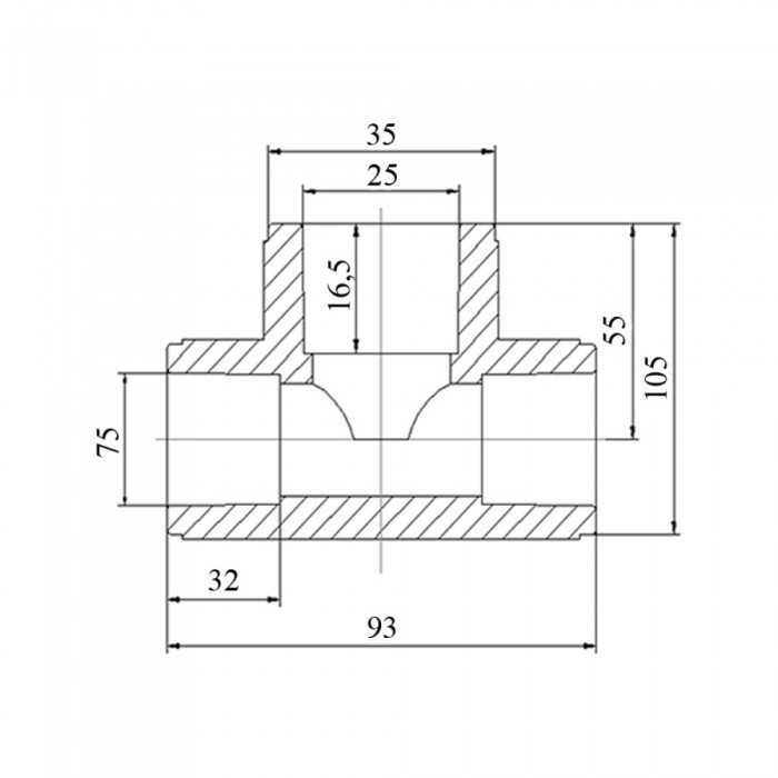 Тройник PPR Blue Ocean 75х25х75 редукционный