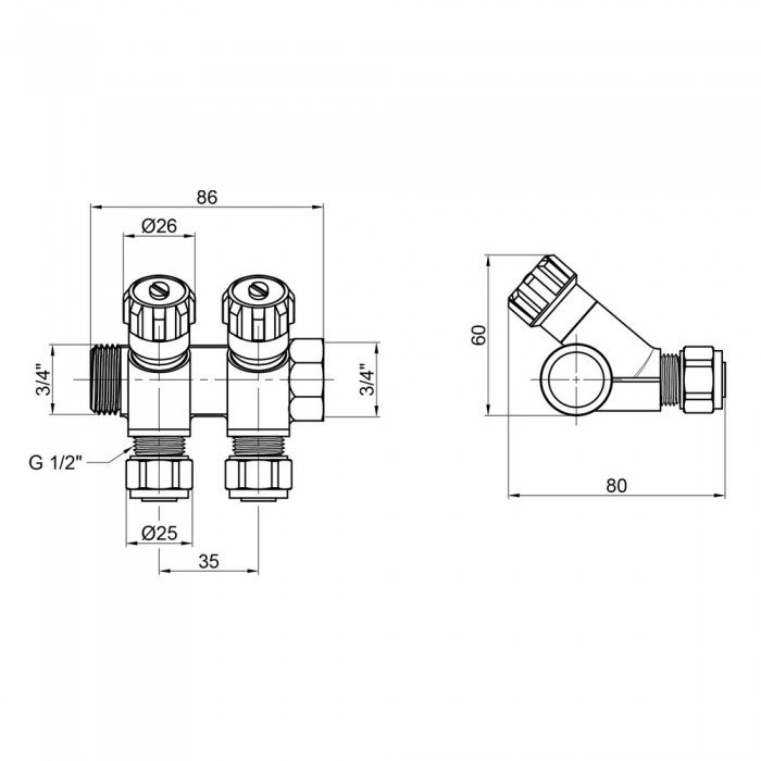 Коллектор SD Plus 3/4" 2 выхода SD230W2