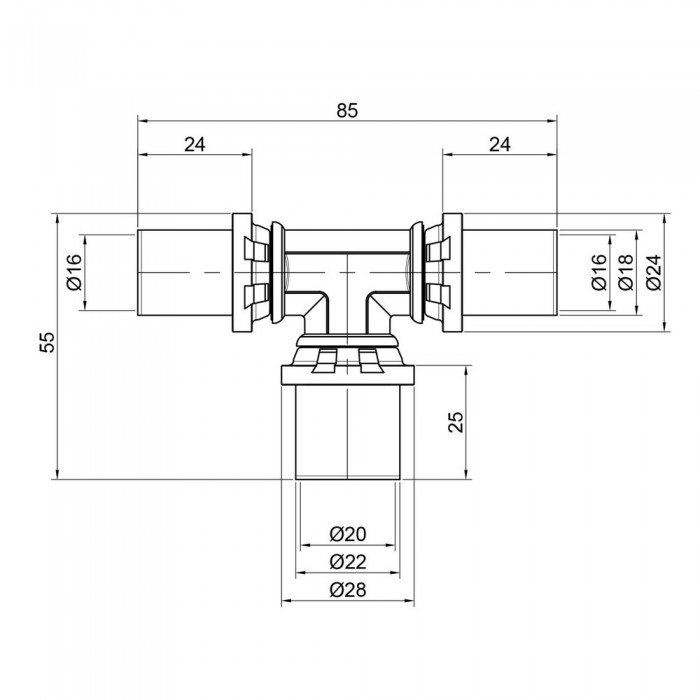 Тройник пресс Icma 16х20х16 №406