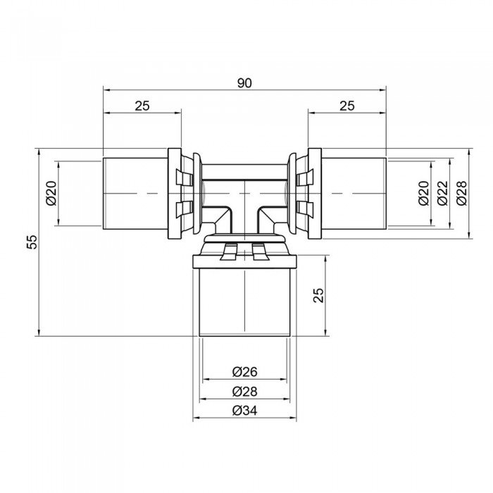 Тройник пресс Icma 20х26х20 №406