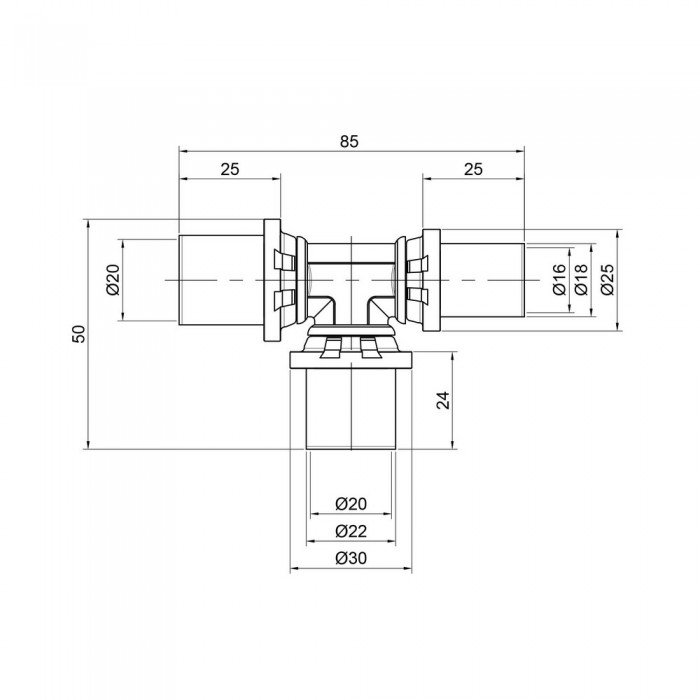 Тройник пресс Icma 20х20х16 №406