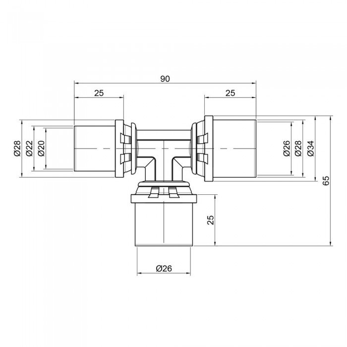 Тройник пресс Icma 26х26х20 №406