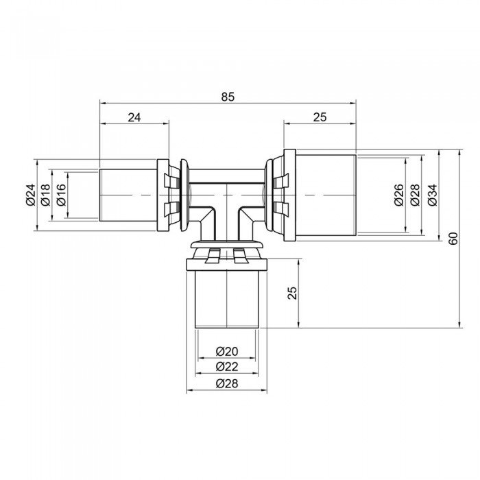 Трійник прес Icma 16х20х26 №406