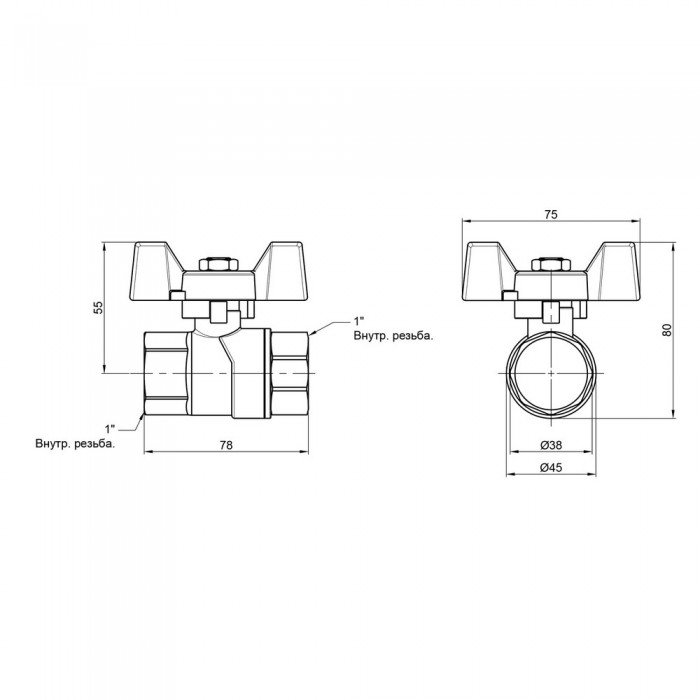 Кран шаровой SD Forte 1" ВР для воды (бабочка) SF602W25