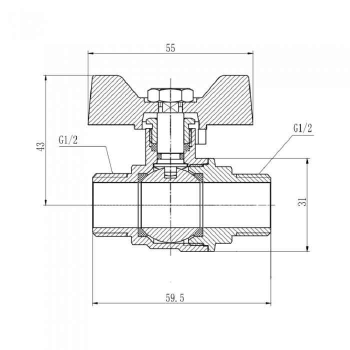 Кран шаровой SD Forte 1/2" НР для воды (бабочка) SF606W15
