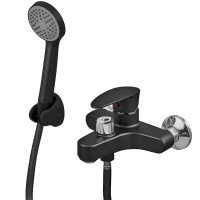 Смеситель для ванны Plamix CEZAR-009 EURO SET Matte black, со шлангом, лейкой и кронштейном (PM0693