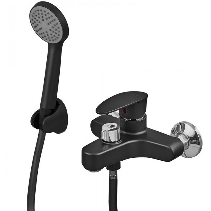 Смеситель для ванны Plamix CEZAR-009 EURO SET Matte black, со шлангом, лейкой и кронштейном (PM0693 Смеситель для ванны Plamix CEZAR-009 EURO SET Matte black, со шлангом, лейкой и кронштейном (PM0693