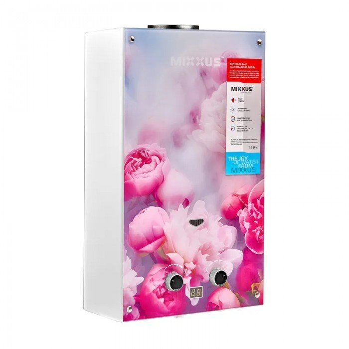 Газовая колонка MIXXUS GWH-0410 BASIC GLASS дымоходная 10 л/мин (панель из стекла с рисунком) (WH0025) 