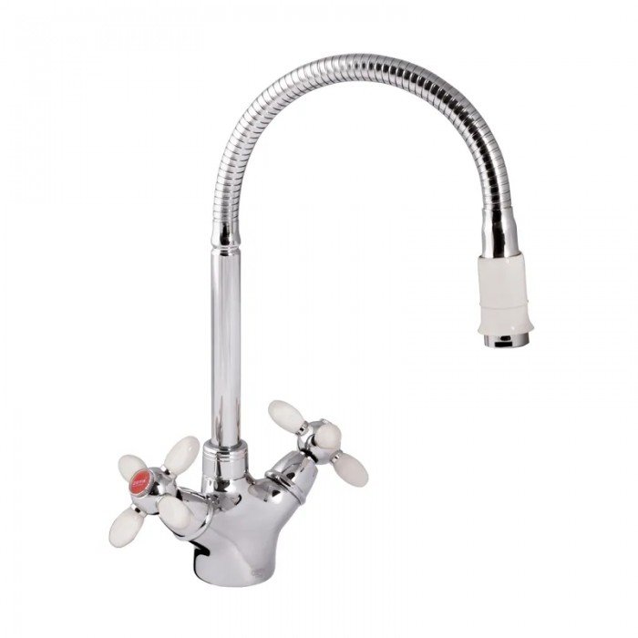 Смеситель для кухни Zerix Z5860-7 (белые ручки) (ZX0349)