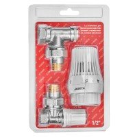 Комплект для подключения радиатора Koer SET-23 - 1/2'' угловой с термоголовкой, кликовый крепеж (KR