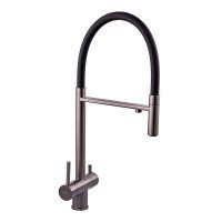 Смеситель для кухни с гибким изливом на две воды Zerix KIT-021 Graphite REFL.Black из нерж. стали (