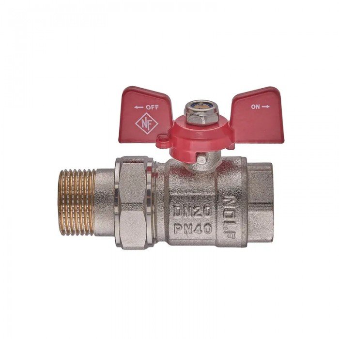 Кран с американкой Nolf classic NFC.921-08-3/4" FM ГШБ, ручка "бабочка" красная (NF3151)