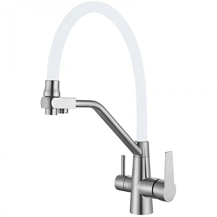 Смеситель для кухни с гибким изливом на две воды Mixxus FUL-021 REFL.WHITE из нерж. стали SUS304 (M