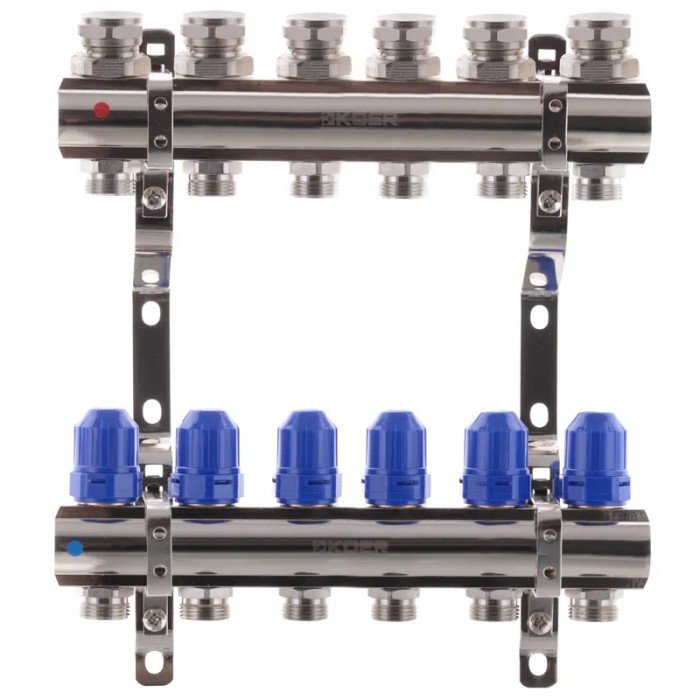 Коллекторный блок с термостатическими клапанами Koer KR.1100-06 1”x6 ways (KR2632) Коллекторный блок с термостатическими клапанами Koer KR.1100-06 1”x6 ways (KR2632)