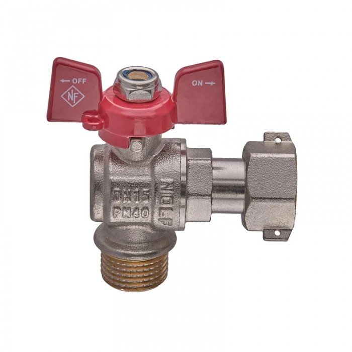 Кран кульовий Nolf classic NFC.841-06-1/2"FM ГШМ з накидною гайкою кутовий, ручка "метелик" червона (NF3158)