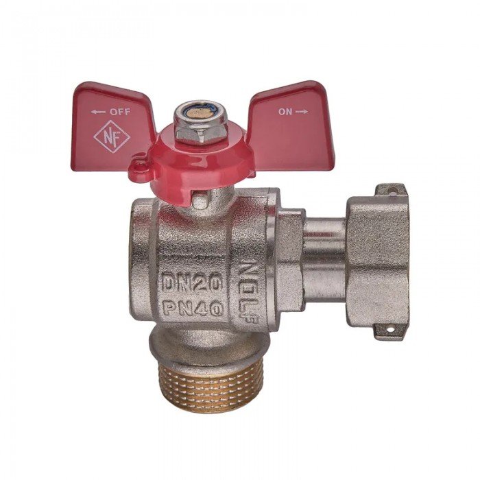 Кран кульовий Nolf classic NFC.841-08-3/4"FM ГШМ з накидною гайкою кутовий, ручка "метелик" червона (NF3159)