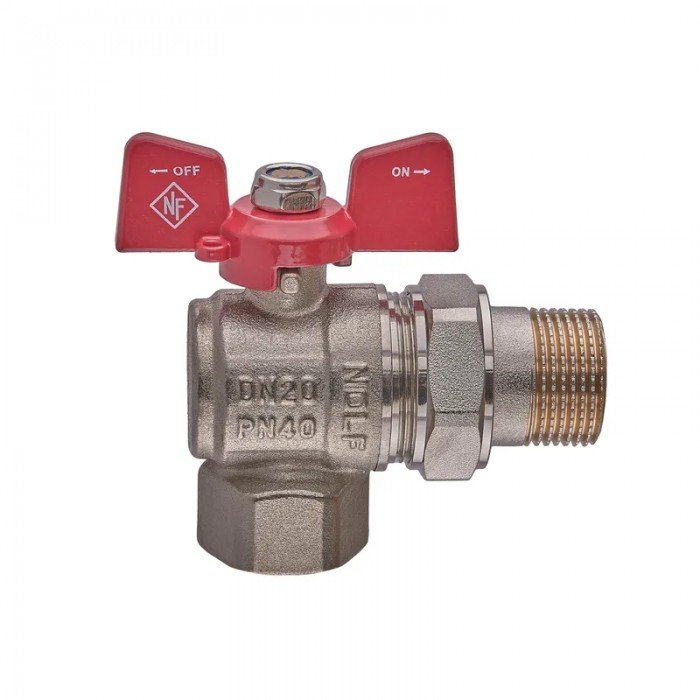 Кран шаровой с американкой Nolf classic NFC.941-08-3/4" FM угловой, ГШБ ручка "бабочка" красная (NF