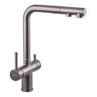 Смеситель кухонный на две воды Zerix LUX-024 Graphite с выдвижной лейкой (нерж. сталь) (ZX5557)