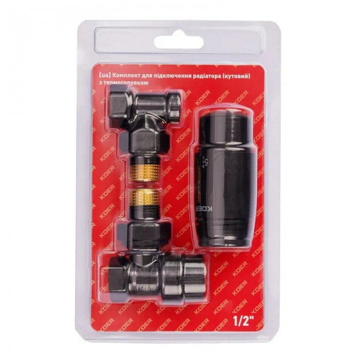 Комплект для подключения радиатора Koer SET-24.Black - 1/2'' угловой с термоголовкой (KR5283) Комплект для подключения радиатора Koer SET-24.Black - 1/2'' угловой с термоголовкой (KR5283)