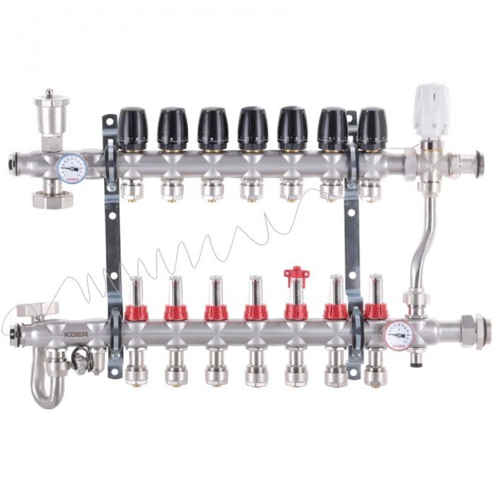 Коллектор со встроенным смесит. узлом Koer KR.S1013-7 1"х7 SUS304 и евроконусами 3/4-16 (KR2950) Коллектор со встроенным смесит. узлом Koer KR.S1013-7 1"х7 SUS304 и евроконусами 3/4-16 (KR2950)